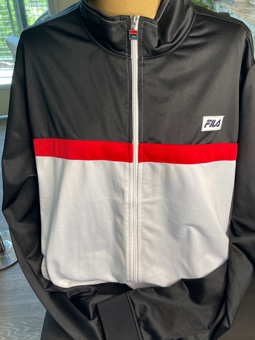 Fila Black White Windbreaker with Red Chest Band